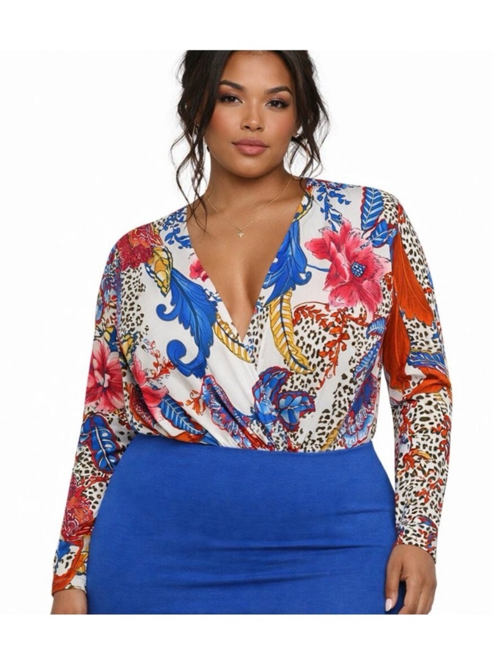 NWT Fashion Nova Floral   Long Sleeve Bodysuit size 3X 🌸🌹🌺 BC BAG 06
